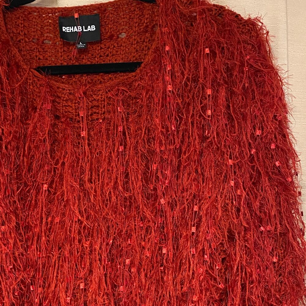 REHAB LAB Red Shaggy Eyelash Knit Long Bell Sleeve Sweater Size L - Picture 14 of 14